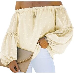 NWT KIRUNDO Womens lined Sheer Swiss Dot Off Shoulder Blouse top Cream‎ - XXL 2X